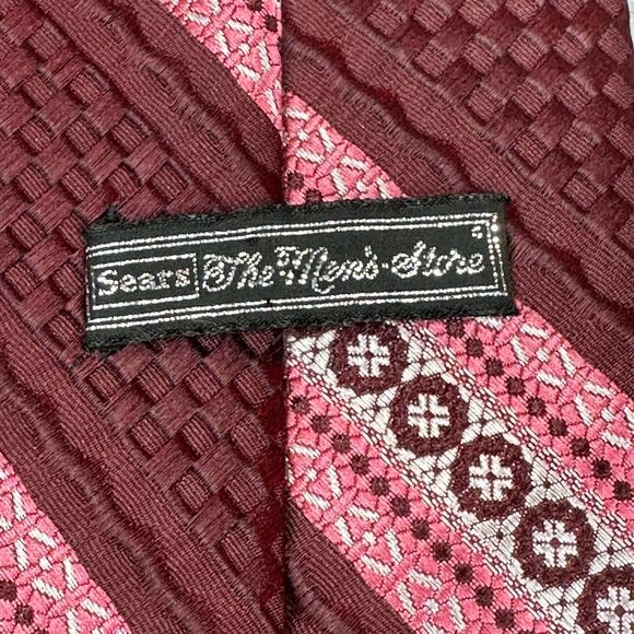 Vintage Sears The Mens Store NeckTie Maroon Red Pink - Picture 4 of 10